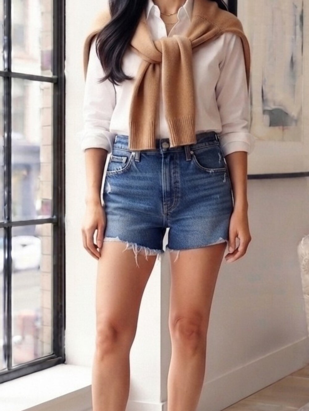 Mother Easy Does It High-Rise Frayed Hem Denim Shorts — Blue